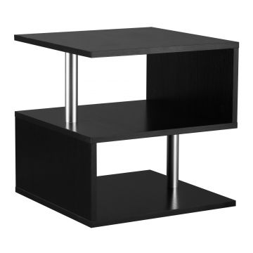 Masa Modernă Joasă de Salon cu 2 Rafturi din Lemn, Negru, 50x50x50cm, Design Elegant și Funcțional | HOMCOM | Aosom România