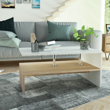 Măsuță de cafea PAL 90x59x42 cm culoarea stejarului și alb