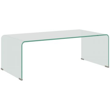 HOMCOM Măsuța de Cafea Monobloc Modernă pentru Living cu Picioare Antiderapante, Măsuță de Cafea din Sticlă Securizată, 100x50x35 cm, Transparentă