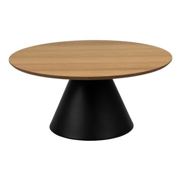 Măsuță de cafea neagră/în culoare naturală rotundă cu blat cu aspect de lemn de stejar ø 85 cm Soli – Actona