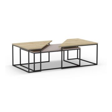 Măsuțe de cafea 3 buc. cu blat cu aspect de lemn de stejar 70x110 cm Titan – Marckeric