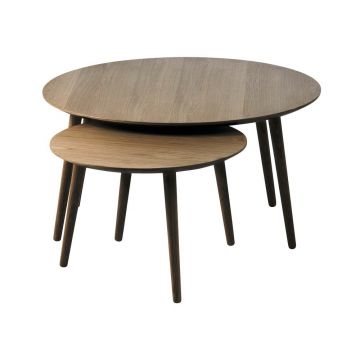 Măsuțe de cafea maro 2 buc. rotunde cu aspect de lemn de stejar ø 88 cm Adda – Unique Furniture