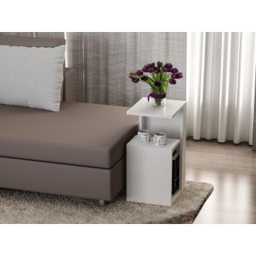 Masuta Cafea Laterala Grazul, Alb, 35 x 60 x 30 cm la reducere