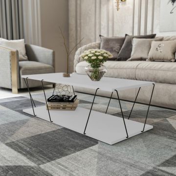 Masuta de cafea PyroTech, Alb - Stejar - Gri - Galben, 120 x 30 x 50 cm la reducere