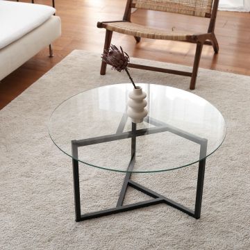Masuta de cafea Triopa, Transparent, Negru, 75x42x75 cm