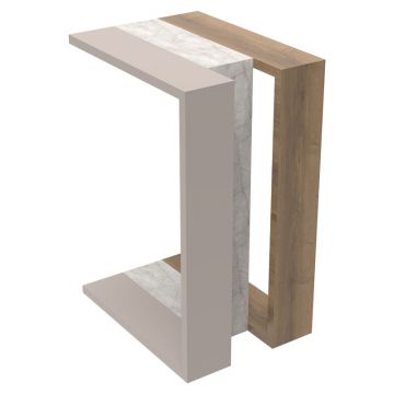 Masuta laterala Muju culoare lemn natural - aspect marmura alba si mocha 40x30x57cm