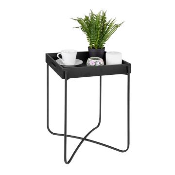 Masă Auxiliară din metal, material pe bază de lemn, 35/47/35,5 cm