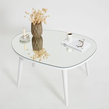 Masa de Cafea Gusto cu Sticla Securizata, Alb - Gri, 75x38x55 cm