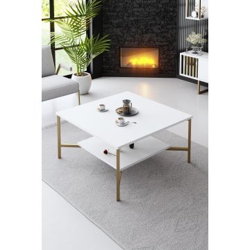 Masuta Cafea, PAL Melaminat / Metal, Gold Line, Negru / Auriu, 80x80x40 cm