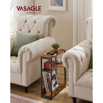 Masuta de cafea ingusta cu priza si USB Vasagle, 45x18x58 cm, max 100 kg, PAL/otel, maro rustic
