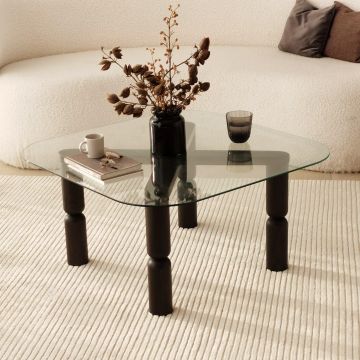 Masuta de cafea Kei Lemn Solid cu Sticla Securizata, 80x40x80 cm