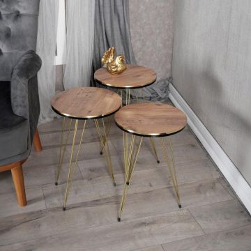 Mese laterale Wakmi set 3 piese marmura neagra - metal, negru, 33x33x55 cm