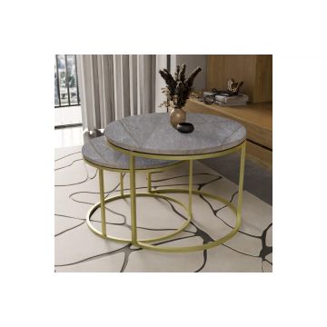 Set de 2 masute de cafea Solme marmura gri melamina metal auriu 60x60x40 cm la reducere