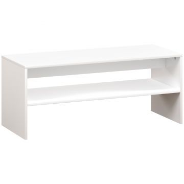 HOMCOM Masă de Cafea Modernă cu 2 Niveluri, cu Raft Deschis și Picioare Antiderapante, 100x40x41,5 cm, Alb | Aosom Romania