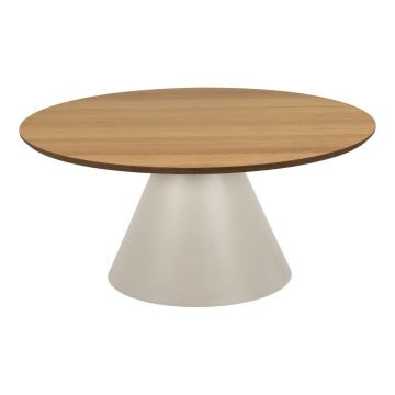 Măsuță de cafea crem/în culoare naturală rotundă cu blat cu aspect de lemn de stejar ø 85 cm Soli – Actona