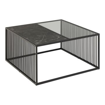 Măsuță de cafea neagră cu blat din sticlă 80x80 cm Strington – Actona