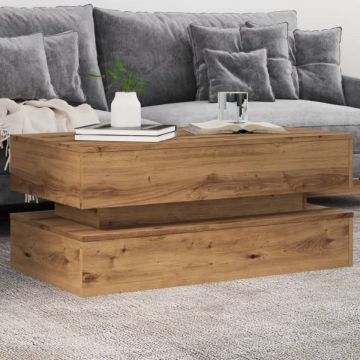 Măsuță de cafea cu lumini LED, stejar artizanal, 90x50x40 cm