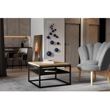 Masuta de cafea ELTAP, Lupe, 75x75x46 cm, otel/PAL, negru/sonoma