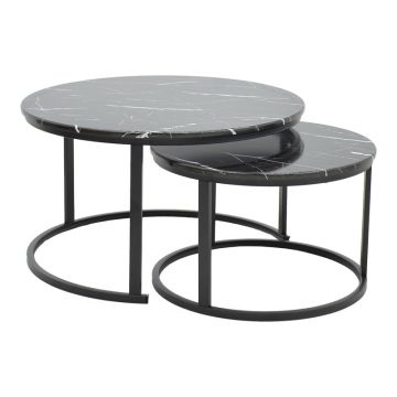 Masuta de cafea Revelon pakoworld set de 2 mdf aspect marmura neagra 80x80x45cm