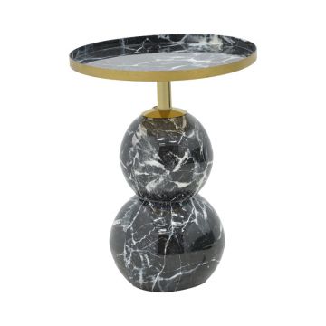 Masuta laterala Dearest marmura metal, negru-auriu, D41x57 cm