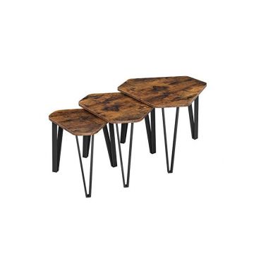 Set 3 masute de cafea, Vasagle, Maro Rustic, LNT14BX, 58 x 45 x 51 cm