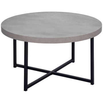 HOMCOM Masă de cafea rotundă cu efect beton ceruit din lemn și metal, Ø 80 x 45 cm, suport încrucișat | Aosom Romania