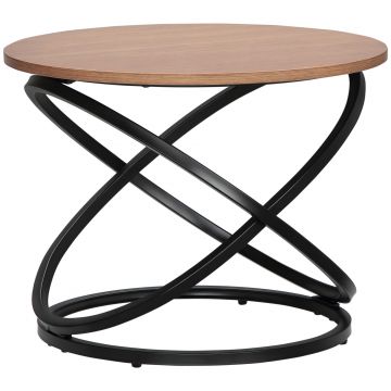 HOMCOM Masă de cafea rotundă de stil industrial din metal negru și blat din lemn, dim. Ø 60 x 46 Î n cm | Aosom Romania