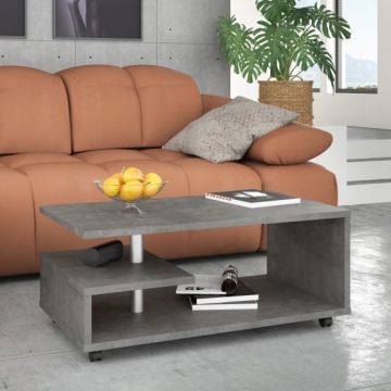 Masa Cafea Belgrad, Cu Rotile, Beton Optic Gri Inchis 105 Cm