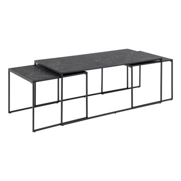 Măsuțe de cafea negru-mat 3 buc. cu blat cu aspect de marmură 60x120 cm Infinity – Actona