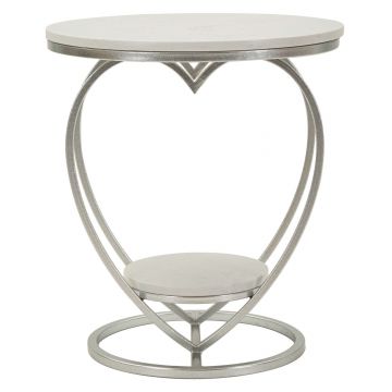 Masuta de cafea Heart, Mauro Ferretti, 40x45.5 cm, fier/marmura, argintiu/alb