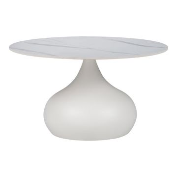 Masuta de cafea Kirkene Inart marmura alba piatra sinterizata si metal alb D70x40cm