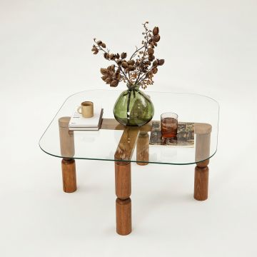 Masuta de cafea, Neostill, Kei, 80x40x80 cm, Sticla temperata , Maro