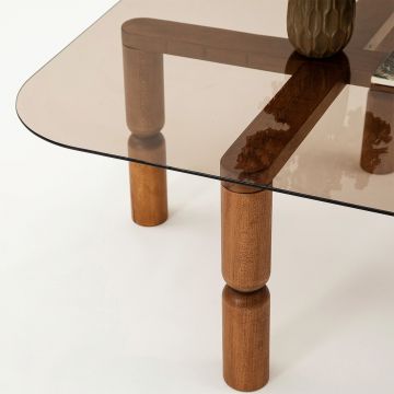 Masuta de cafea, Neostill, Kei, 80x40x80 cm, Sticla temperata , Nuc / Bronz