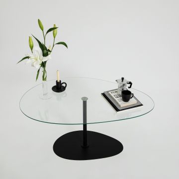 Masuta de cafea, Neostill, Porto, 90x40x60 cm, Sticla temperata, Transparent/Negru ieftina