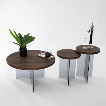 Masuta de cafea, Neostill, Serenity, 70x40 cm, Sticla temperata, Nuc / Gri închis ieftina