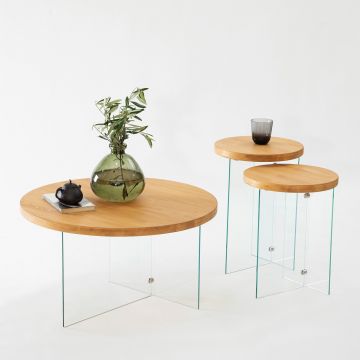 Masuta de cafea, Neostill, Serenity, 70x40 cm, Sticla temperata, Transparent / Stejar ieftina