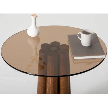 Masuta de cafea, Neostill, Thales, 50x50x50 cm, Sticla temperata, Bronz / Nuc ieftina