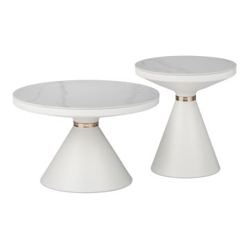 Masuta laterala Coozlin Inart marmura alba cu metal alb-auriu