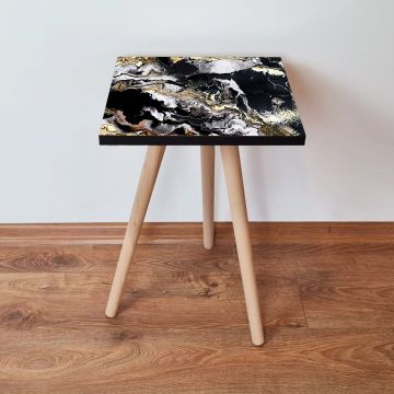 Masuta, Leona, Shp159, 35x42x35 cm, Negru / Alb / Auriu
