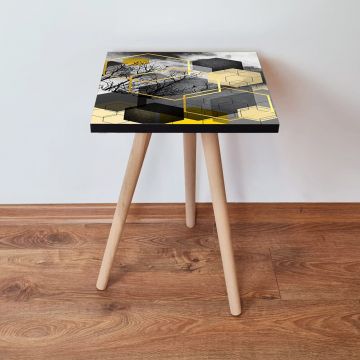 Masuta, Leona, Shp162, 35x42x35 cm, Negru / Auriu / Gri