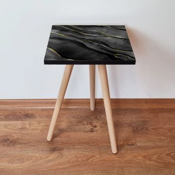 Masuta, Leona, Shp164, 35x42x35 cm, Negru / Auriu / Alb