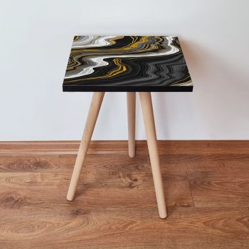 Masuta, Leona, Shp74, 35x42x35 cm, Negru / Auriu / Alb