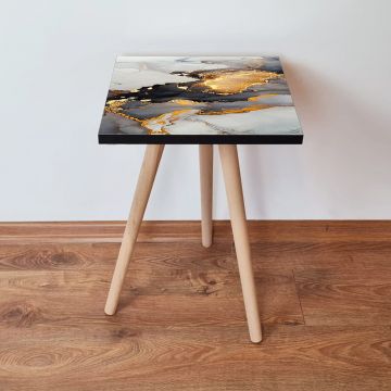 Masuta, Leona, Shp83, 35x42x35 cm, Gri / Negru / Auriu