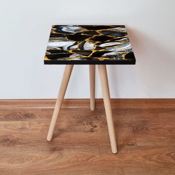 Masuta, Leona, Shp99, 35x42x35 cm, Negru / Auriu / Alb