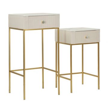Set 2 masute inalte Wedding, Mauro Ferretti, 45x90 cm, lemn de pin/MDF/metal, crem/auriu