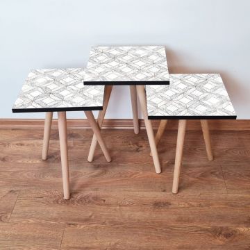 Set masute 3 piese, Leona, 3Shp319, Alb/Gri