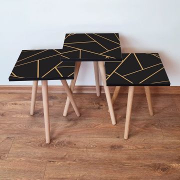 Set masute 3 piese, Leona, 3Shp334, Negru