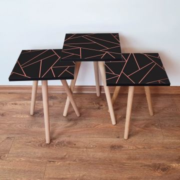 Set masute 3 piese, Leona, 3Shp335, Negru roz