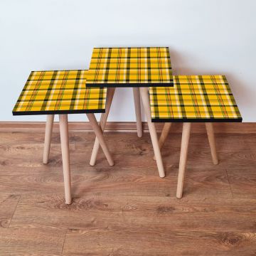 Set masute 3 piese, Leona, 3Shp336, Muștar / Roșu / Verde / Negru