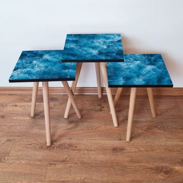 Set masute 3 piese, Leona, 3Shp357, Albastru/Alb